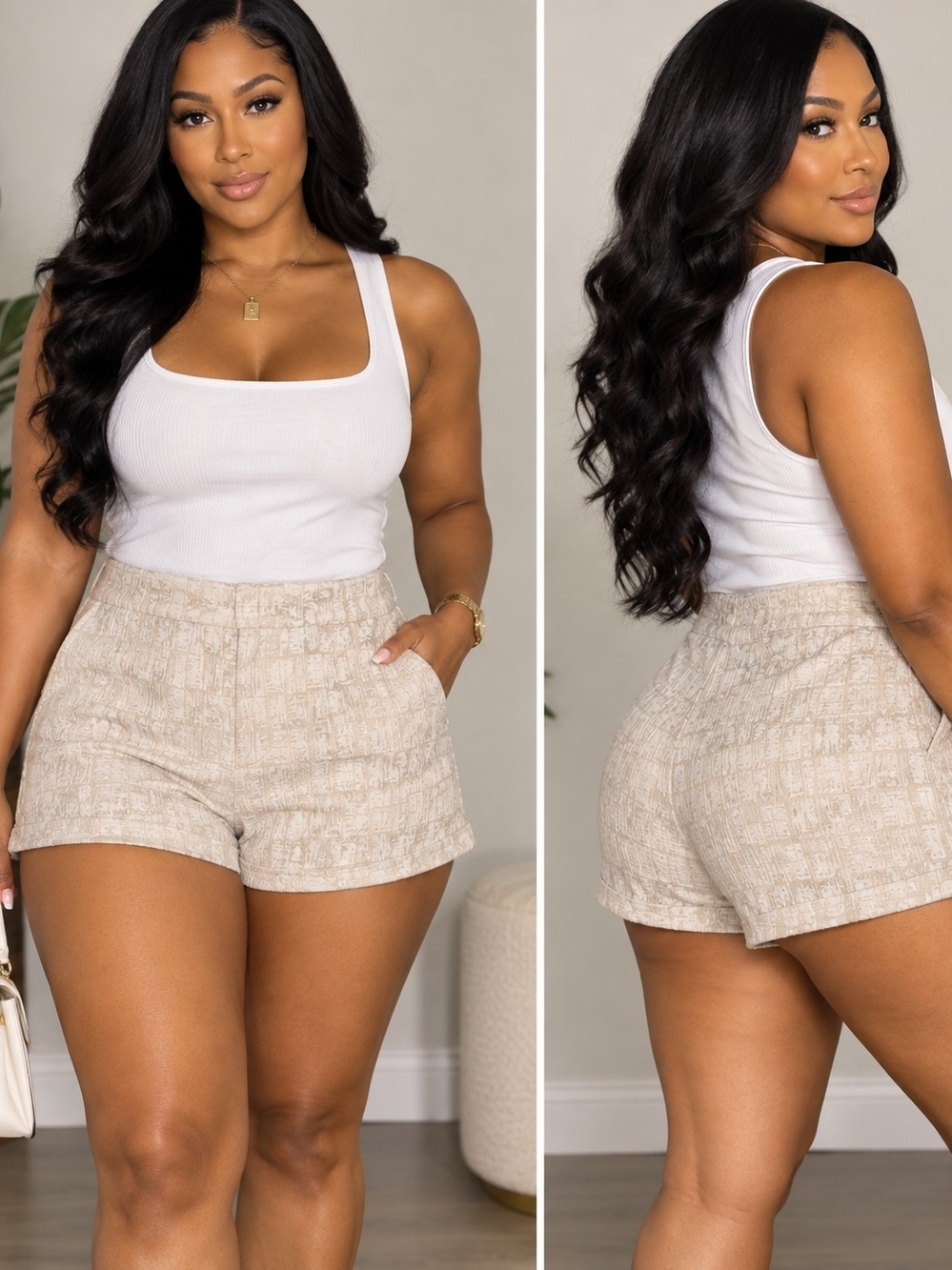 Plenty by Tracy Reese Neutral Tweed-Look Bermuda Shorts - Beige